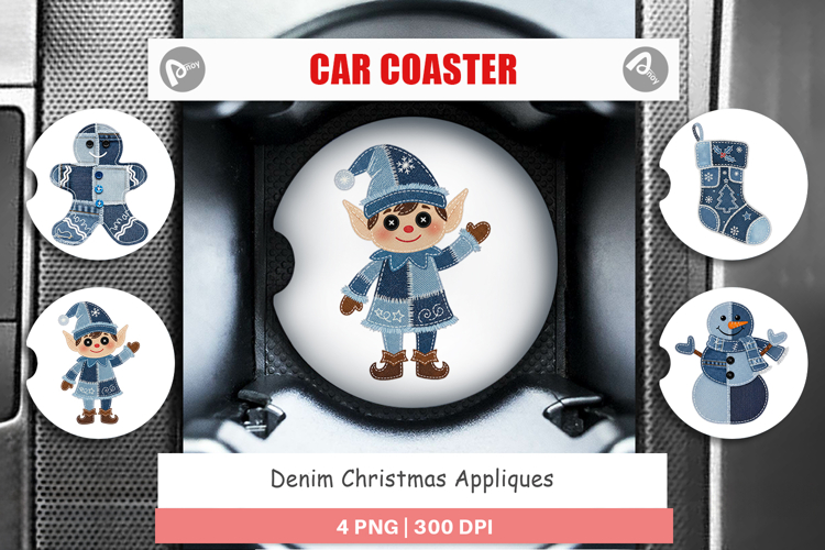 Denim Christmas Appliques Car Coaster