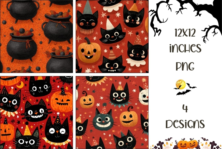 Halloween Cats Backgrounds, Halloween Digital Papers PNG