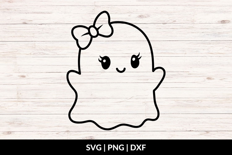 Cute Girl Ghost SVG with Bow, Hand Drawn Halloween SVG