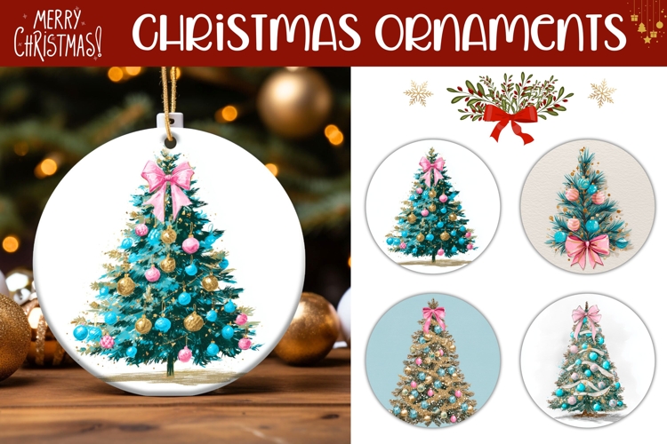 Cute Christmas Tree Round Ornaments, Christmas Gift Tags