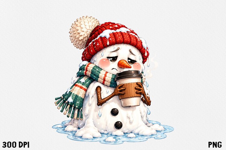 Funny Melting Snowman PNG Christmas Clipart example image 1