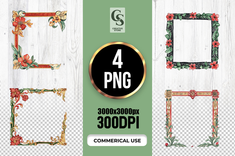 Watercolor Floral Frame Clipart PNG