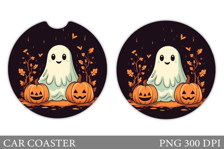 Cute Ghost Car Coaster. Cute Halloween Car Coaster Design