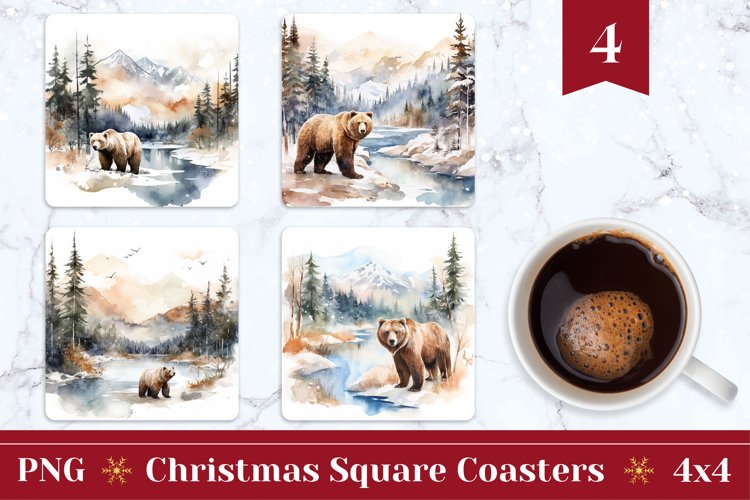 Watercolor Christmas Square Coasters, Christmas Sublimation