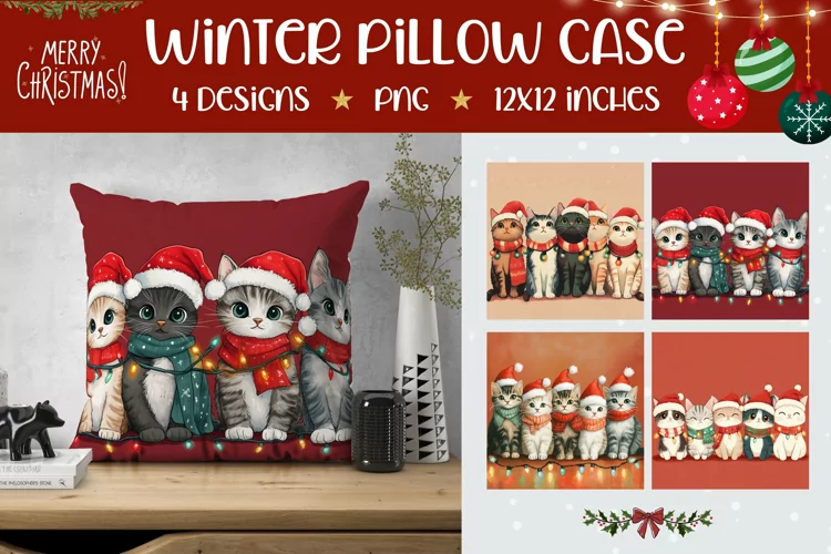 Christmas Cats Pillowcase, Christmas Animals Pillow Case