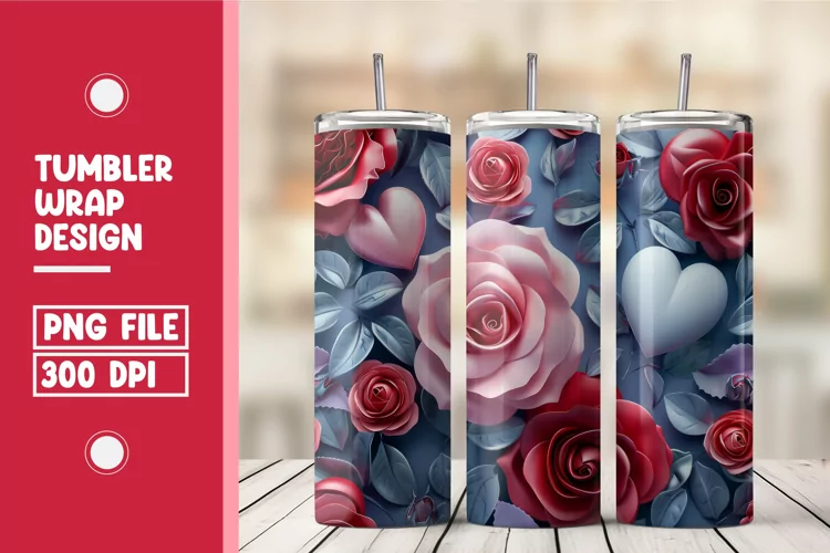 Heart Flower Tumbler Wrap Design
