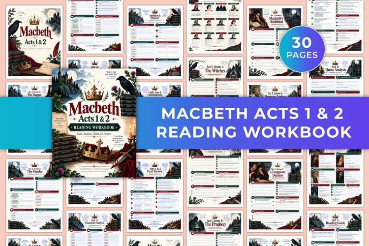 Macbeth Acts 1 & 2 Reading Workbook Kdp interiors example image 1