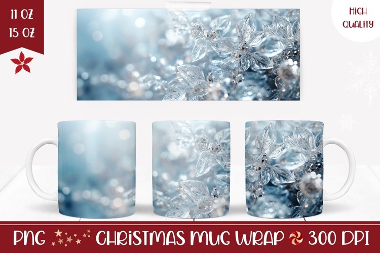 Winter Mug Wrap Design, Glitter Mug Sublimation Design example image 1