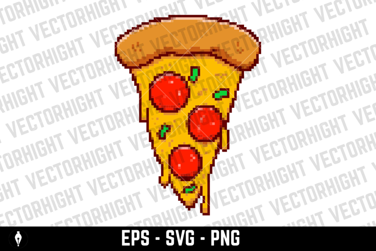 Pixel art pizza isolated on white background. Vector