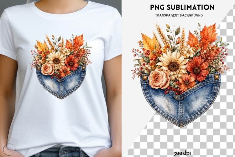 Autumn denim pocket png design for T-shirts