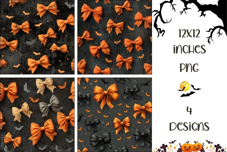 Halloween Bows Backgrounds, Halloween Bats Digital Paper PNG