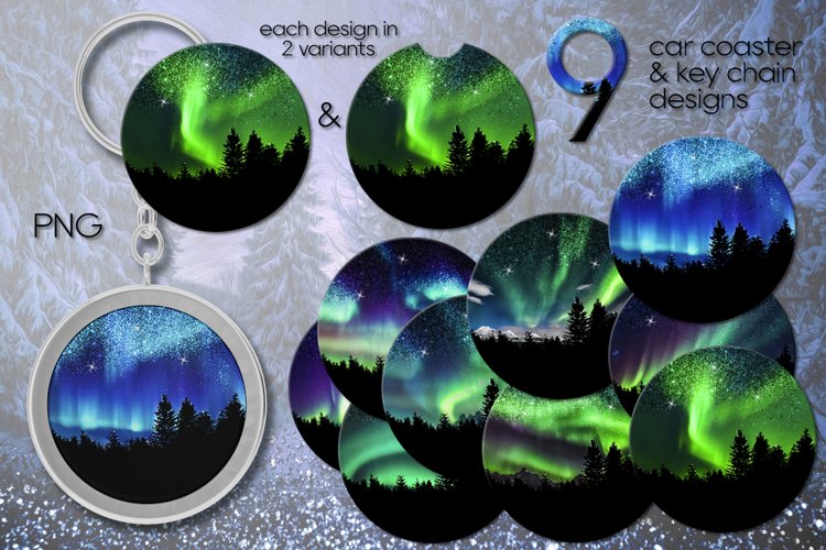 Northern Lights, Winter | 9 Car coaster & key chain designs example image 1