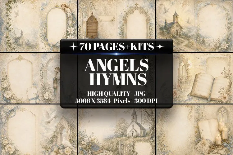 Angels Hymns Journal Kit Digital Paper| Junk Journal