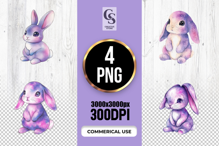 Galaxy Bunny Watercolor Clipart Sublimation PNG