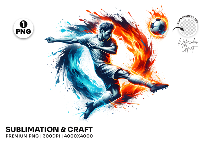 Fiery Soccer Player Action Clipart PNG Sublimation Design