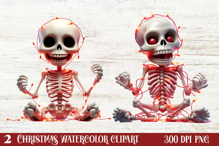 Christmas Skeleton Sublimation Clipart, Christmas PNG