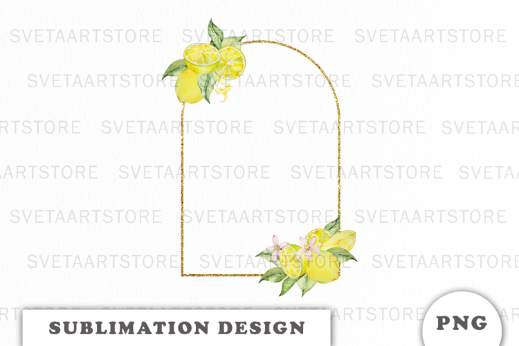 Watercolor Lemons Gold Frame png