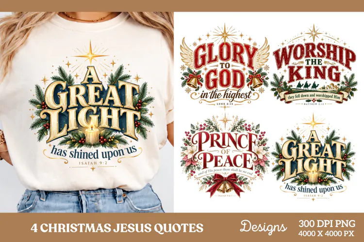 4 Christian Christmas PNG Designs, 4 Bible Verse Christmas P