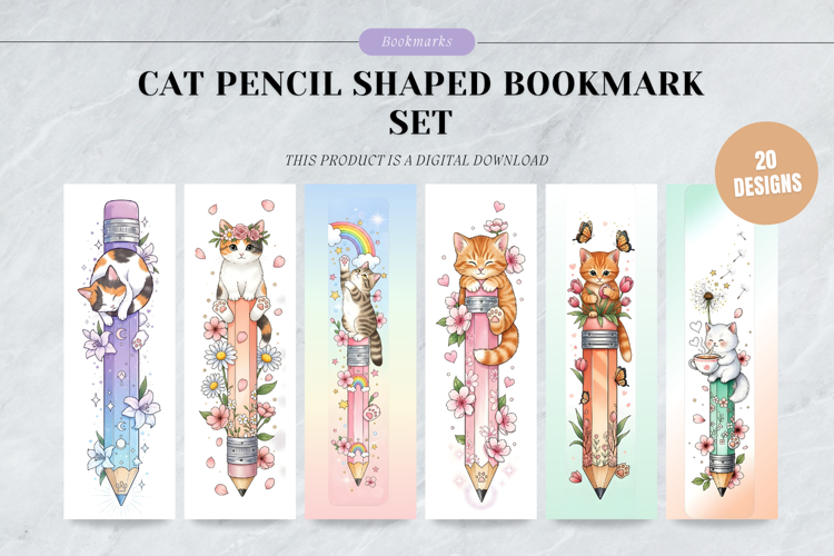 Cat Pencil Shaped Bookmark Set,Cute Pastel Stationery Gift example image 1
