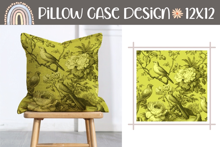 Cartoon Birds Pillow Case Design, Floral Pillow Template