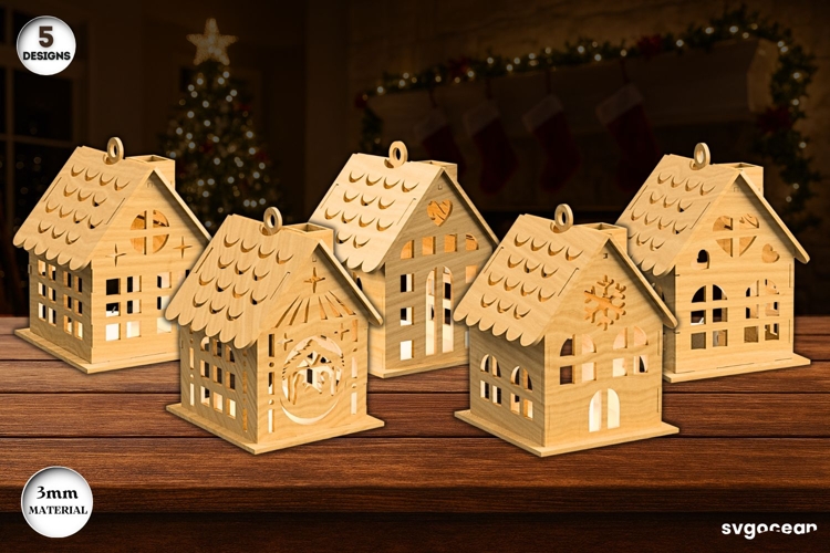 Christmas Houses Candle Holder Bundle | Laser Cut | SVG