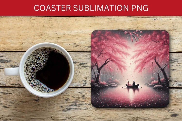 valentine square coaster - couple on river example image 1