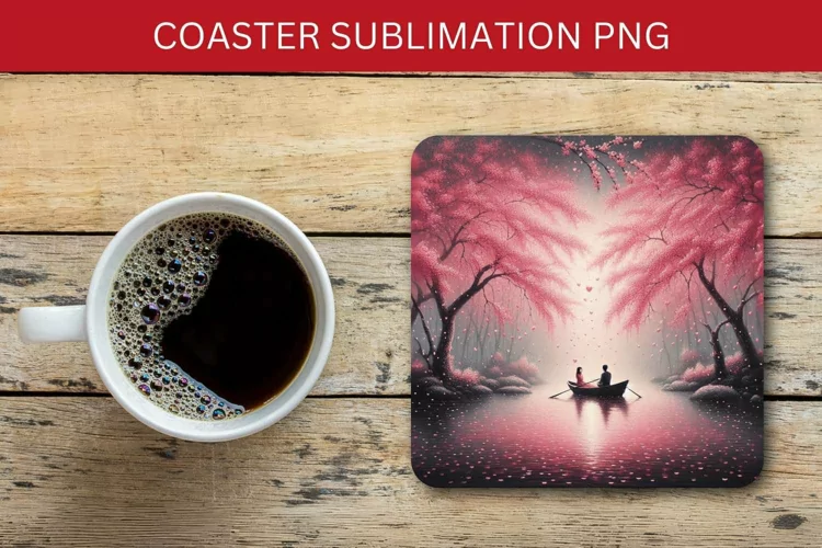 valentine square coaster - couple on river
