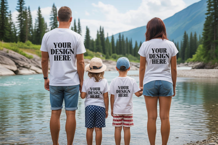 Bella Canvas 3001 Family Group Mockup | Matching T-Shirt Fla