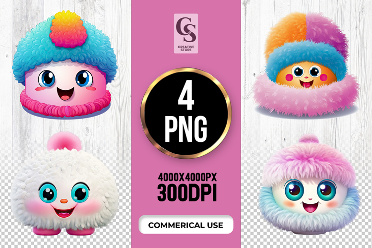 Adorable Fluffy Pom Hat Face Clipart Sublimation PNG