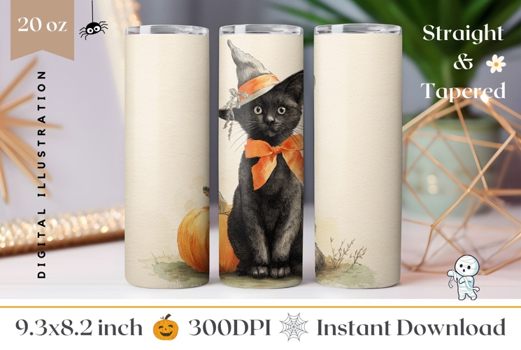 Cartoon Black Cat Tumbler, Vintage Halloween Tumbler
