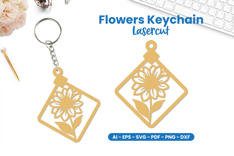 Flowers Keychain Lasercut - Floral Lasercut