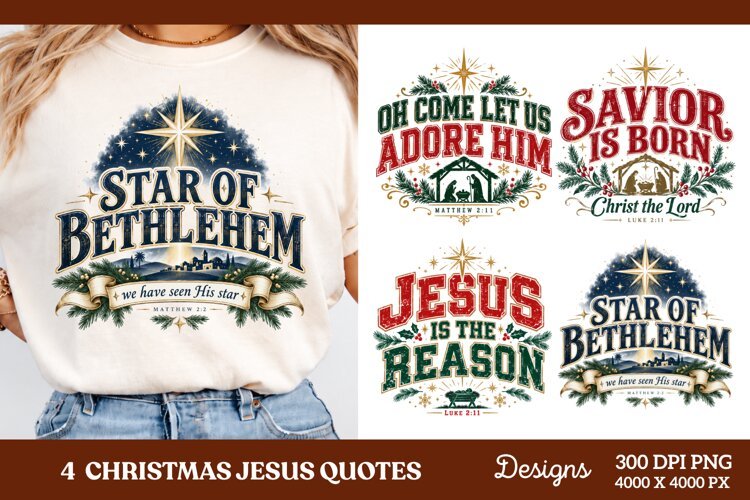 4 Christian Christmas PNG Designs, 4 Bible Verse Christmas P example image 1