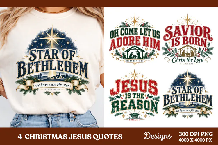 4 Christian Christmas PNG Designs, 4 Bible Verse Christmas P