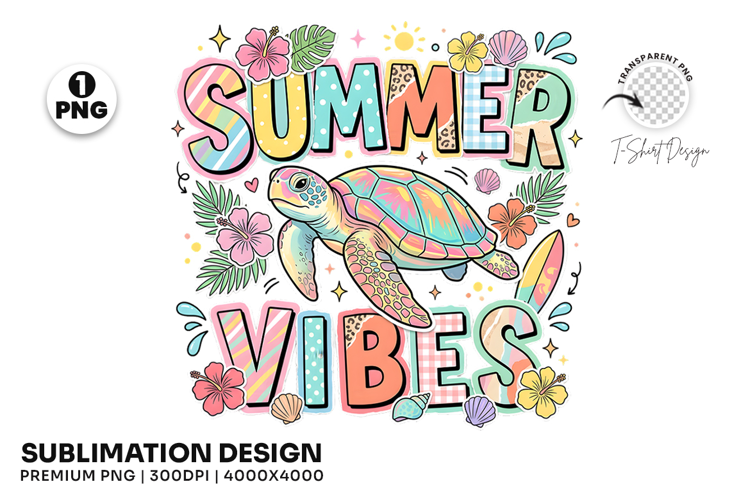Summer Vibes Sea Turtle Coastal Sublimation T-Shirt Design