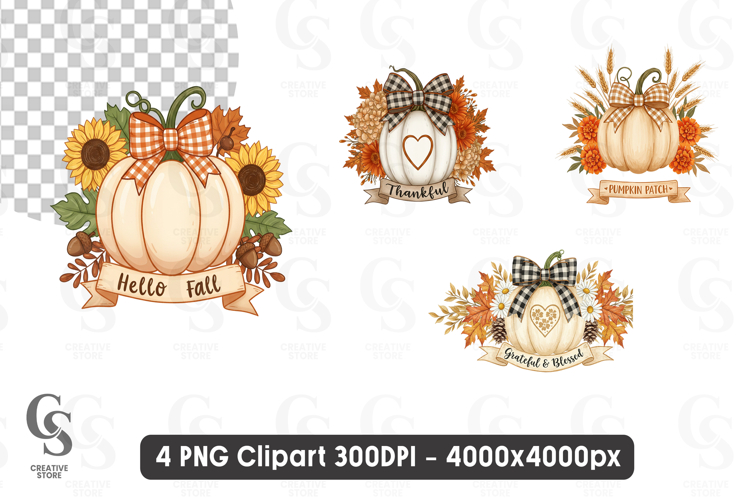 Hello Fall Thankful Pumpkin Clipart Sublimation PNG