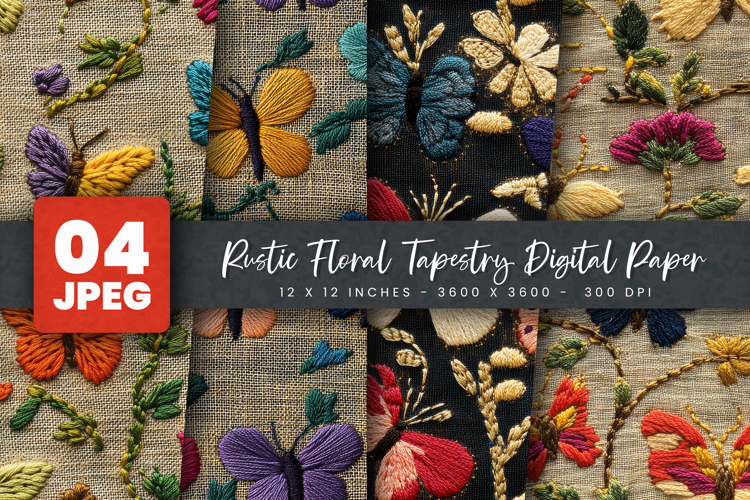 Rustic Floral Tapestry Digital Paper