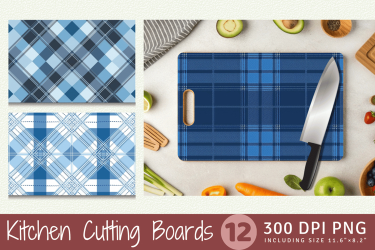 Winter Blue Plaid Cutting Boards sublimation Design