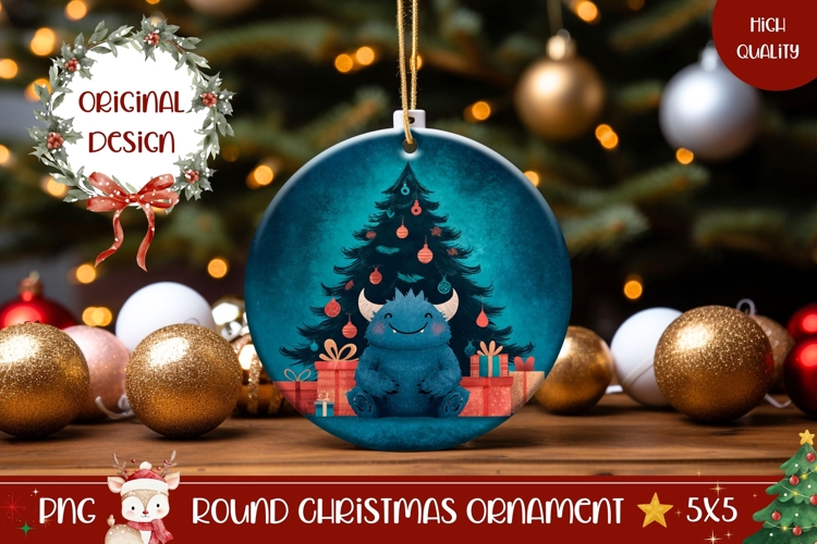 Cartoon Christmas Monster Ornament, Winter Round Ornament