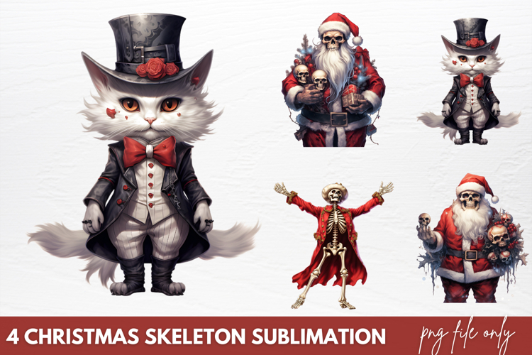 Christmas Skeleton Sublimation PNG