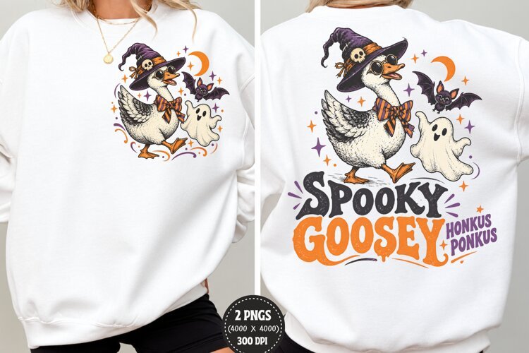 Spooky Goose Front Back Halloween PNG, Witch Goose Chest Bac example image 1
