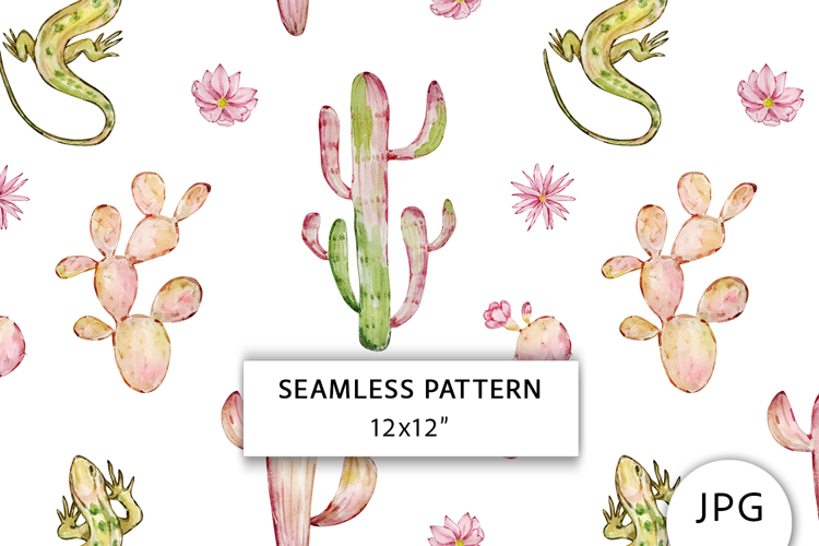Watercolor Cactus Seamless Pattern