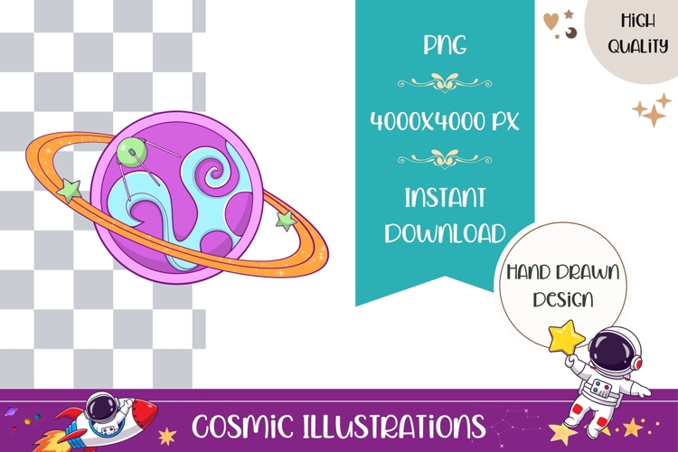 Hand Drawn Cosmic Illustration, Cartoon Planet PNG