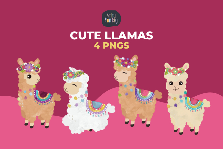 Colorful Llama Clipart: Decorated Alpaca Stickers
