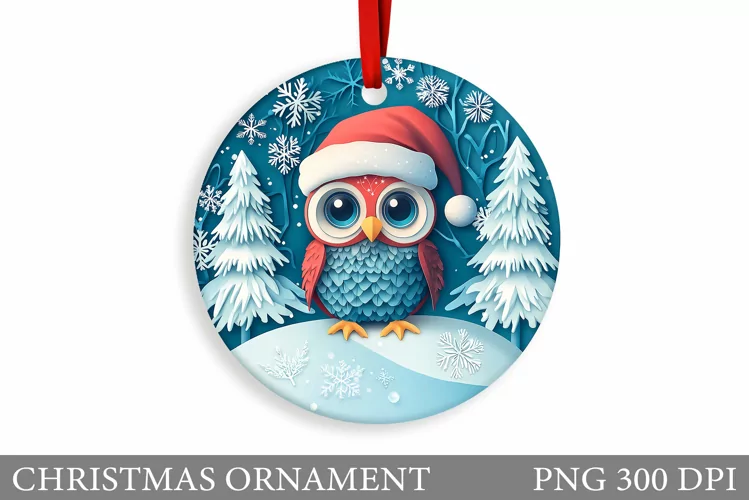 Cute Owl Christmas Ornament. Christmas Owl Sublimation