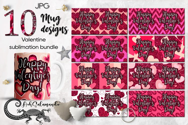 Valentine Mug | 10 Valentine Sublimation Mug glitter designs example image 1