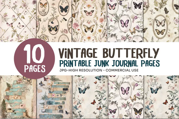 Vintage Butterfly Junk Journal Pages