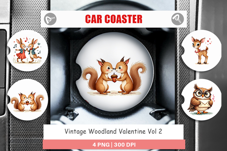 Vintage Woodland Valentine Car Coaster