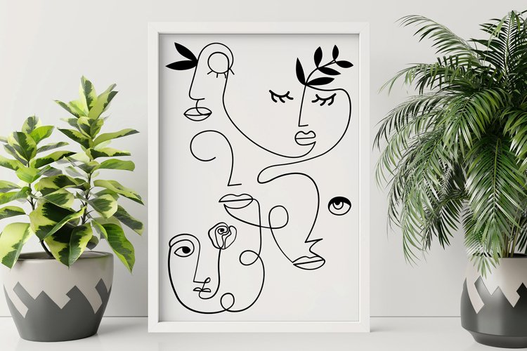 Abstract One Line Faces with Plants, Abstract Face Art example image 1