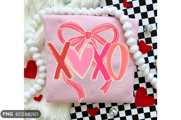 XOXO Valentines Day PNG | Preppy Bow Valentine Coquette PNG
