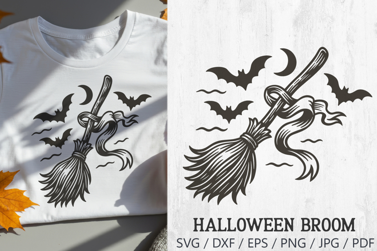 Halloween Retro Broom SVG | Vintage Witch Flying Broom PNG